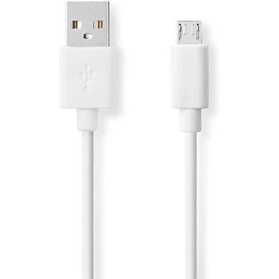 Nedis USB-kaapeli 2m - USB 2.0, Valkoinen, Micro-B & USB-A Nedis USB-kaapeli 2m - USB 2.0, Valkoinen, Micro-B & USB-A