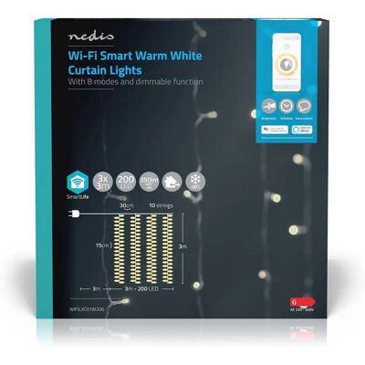 Nedis Marca Modelo Cortina Wi-Fi - Luces LED Blancas Cálidas Nedis Marca Modelo Cortina Wi-Fi - Luces LED Blancas Cálidas