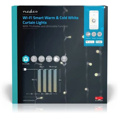 Luces decorativas Wi-Fi Nedis - 200 LED, Blanco, 3m - Interior/Exterior Luces decorativas Wi-Fi Nedis - 200 LED, Blanco, 3m - Interior/Exterior