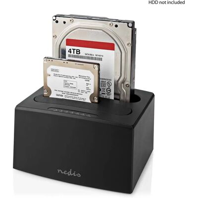 Nedis tallennusasema telakka - Kaksipaikkainen SATA HDD/SSD - Musta Nedis tallennusasema telakka - Kaksipaikkainen SATA HDD/SSD - Musta