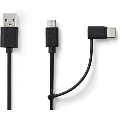 Nedis USB-kaapeli 1m - USB 2.0, Micro-B, USB-C, Musta Nedis USB-kaapeli 1m - USB 2.0, Micro-B, USB-C, Musta