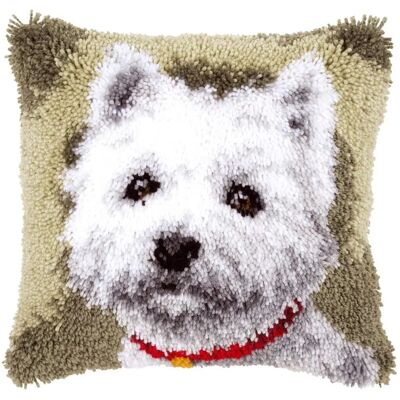 Coussin Westie Vervaco avec crochets - Fait main, 40x40 cm Coussin Westie Vervaco avec crochets - Fait main, 40x40 cm