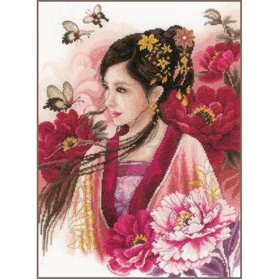Lanarte Zaehlmu Cross-Stitch Embroidery Kit - Asian Woman - Pink & White - Cross-stitch embroidery kit Lanarte Zaehlmu Cross-Stitch Embroidery Kit - Asian Woman - Pink & White - Cross-stitch embroidery kit