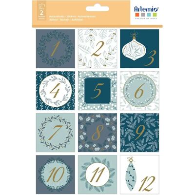 Autocollants Floraux de Noël Bleus - Calendrier de l'Avent - Publicité Autocollants Floraux de Noël Bleus - Calendrier de l'Avent - Publicité