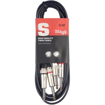 Câble Jack Mono Double Stagg Stc - 6m - Noir - Câble audio Câble Jack Mono Double Stagg Stc - 6m - Noir - Câble audio