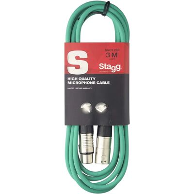 Câble Microphone Stagg SMC3CGR - 3m - Vert - Câble micro Câble Microphone Stagg SMC3CGR - 3m - Vert - Câble micro