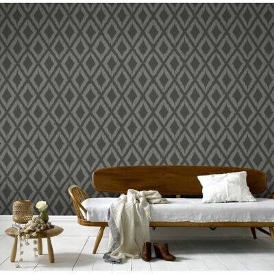 WOW Ikat Grau Tapete - Geometrisches 3D Muster - 10m WOW Ikat Grau Tapete - Geometrisches 3D Muster - 10m