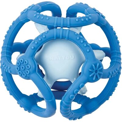 NATTOU Pelota de Silicona Azul 2 en 1 Juguete para Dientes - Producto para Bebé NATTOU Pelota de Silicona Azul 2 en 1 Juguete para Dientes - Producto para Bebé