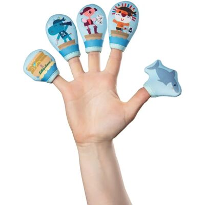 Giocattolo da bagno blu Lilliputiens - Marionette per le dita pirata Giocattolo da bagno blu Lilliputiens - Marionette per le dita pirata