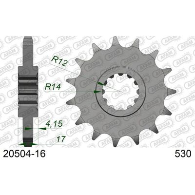 AFAM Modelo 20504 Roda de corrente de aço - 16D para corrente 530 AFAM Modelo 20504 Roda de corrente de aço - 16D para corrente 530