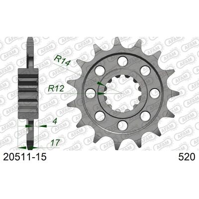 AFAM Stalen 20511 - 520 Unisex Voorste Kettingwiel AFAM Stalen 20511 - 520 Unisex Voorste Kettingwiel