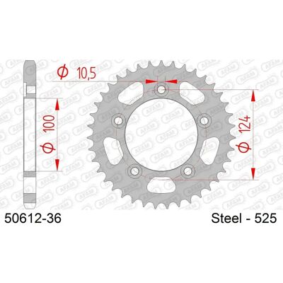Corona posteriore in acciaio AFAM 525 36 denti - Moto Corona posteriore in acciaio AFAM 525 36 denti - Moto