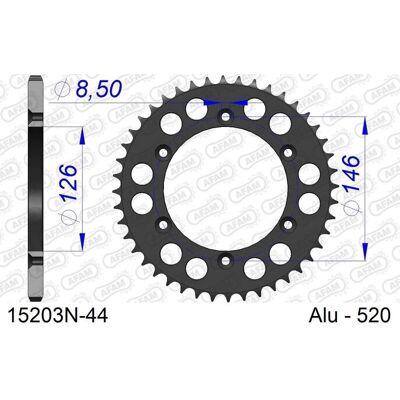 Polia de corrente de bicicleta AFAM em alumínio - 44 dentes - 15203 - 520 - Unissex Polia de corrente de bicicleta AFAM em alumínio - 44 dentes - 15203 - 520 - Unissex