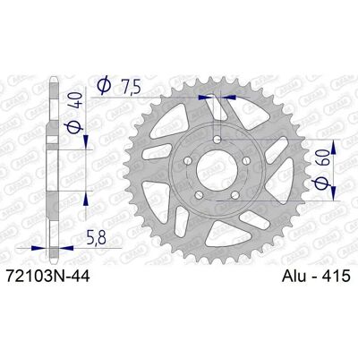 Corona posteriore in alluminio AFAM - 44 denti, catena 415 - KTM Corona posteriore in alluminio AFAM - 44 denti, catena 415 - KTM