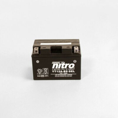 Batterie Nitro NT12A-SLA - Batterie gel AGM sans entretien pour motos et scooters - Publicité Batterie Nitro NT12A-SLA - Batterie gel AGM sans entretien pour motos et scooters - Publicité