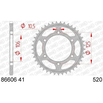 Pinhão traseiro padrão em aço AFAM - 520, 41 dentes - Peça de moto Pinhão traseiro padrão em aço AFAM - 520, 41 dentes - Peça de moto