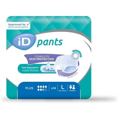 Ontex ID Pants Large Plus - Caleçons absorbants pour hommes & femmes - Publicité Ontex ID Pants Large Plus - Caleçons absorbants pour hommes & femmes - Publicité