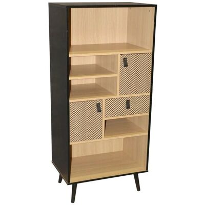 Bibliothèque Calicosy Chelsea - Poignées en cuir - Bois clair et noir - 60x40x140 cm - Publicité Bibliothèque Calicosy Chelsea - Poignées en cuir - Bois clair et noir - 60x40x140 cm - Publicité