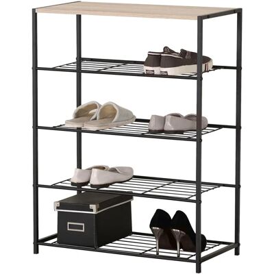 Estante para zapatos de madera y metal negro - 4 niveles de Fornord Estante para zapatos de madera y metal negro - 4 niveles de Fornord