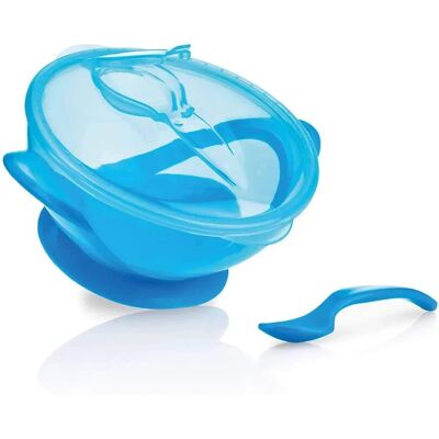 Bol bleu Nuby avec cuillère et couvercle - 6M+ - Sans BPA Bol bleu Nuby avec cuillère et couvercle - 6M+ - Sans BPA