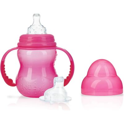 Biberón rosa con asa y tetina - 240ml - Nuby - Biberón para bebé Biberón rosa con asa y tetina - 240ml - Nuby - Biberón para bebé