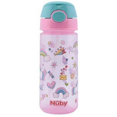 Gobelet Nûby Rose 540ml avec bouton et paille souple - Verre Gobelet Nûby Rose 540ml avec bouton et paille souple - Verre