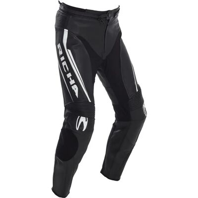 Richa Assen Pantalon de moto en cuir Noir Blanc taille : 56 58 - Publicité Richa Assen Pantalon de moto en cuir Noir Blanc taille : 56 58 - Publicité