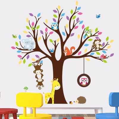 Ambiance-sticker - Sticker albero gigante scimmie gufo giraffa - adesivo murale Ambiance-sticker - Sticker albero gigante scimmie gufo giraffa - adesivo murale