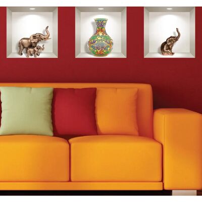 Ambiance-sticker - 3D éléphants et vase ancien - Éléphants - Vase ancien - Sticker - Publicité Ambiance-sticker - 3D éléphants et vase ancien - Éléphants - Vase ancien - Sticker - Publicité