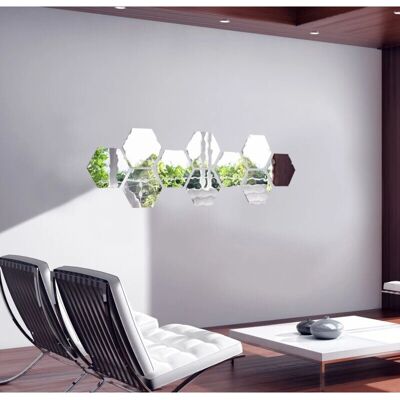 Autocollants Miroirs Hexagonaux Ambiance - 12 pcs, 20x17cm - Publicité Autocollants Miroirs Hexagonaux Ambiance - 12 pcs, 20x17cm - Publicité