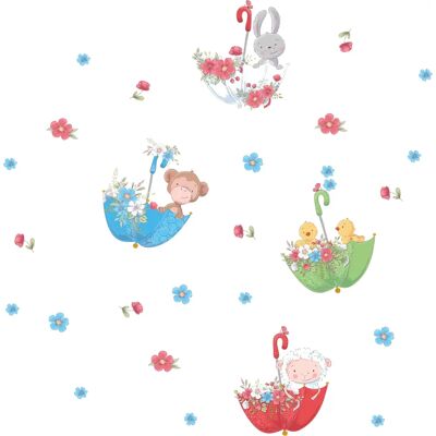 Ambiance - stickers enfant animaux et les parapluies volants - multicolor - Sticker - Publicité Ambiance - stickers enfant animaux et les parapluies volants - multicolor - Sticker - Publicité
