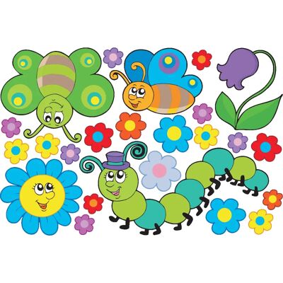 Ambiance-sticker - Papillons-Chenille-Fleurs - Sticker mural - Publicité Ambiance-sticker - Papillons-Chenille-Fleurs - Sticker mural - Publicité