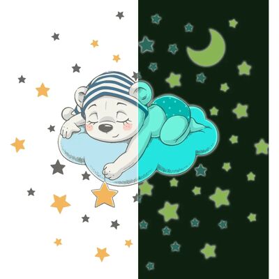 Ambiance-sticker - Ourson rêveur et 50 étoiles - Sticker mural - Dimensions 30x35 cm - Publicité Ambiance-sticker - Ourson rêveur et 50 étoiles - Sticker mural - Dimensions 30x35 cm - Publicité