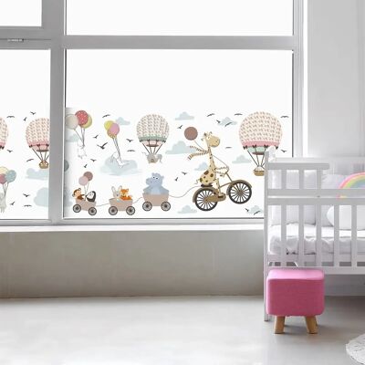 Naklejki Ambiance - Zwierzęta i balon na gorące powietrze na szybie Naklejki Ambiance - Zwierzęta i balon na gorące powietrze na szybie
