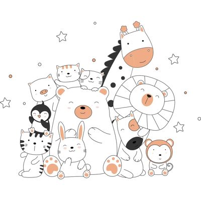 Ambiance-sticker - AnimauxHeureuxEnsembleOrange - Animaux - Orange - Sticker mural - Publicité Ambiance-sticker - AnimauxHeureuxEnsembleOrange - Animaux - Orange - Sticker mural - Publicité