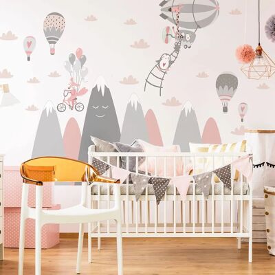 Autocollant Murale AMBIANCE STICKER Montagne Scandinave Enfant Animaux Drôles 120x180cm Autocollant Murale AMBIANCE STICKER Montagne Scandinave Enfant Animaux Drôles 120x180cm