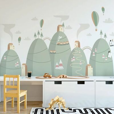 Ambiance Scandinavian Mountain Wall Sticker - Hot Air Balloons - 80x120cm Ambiance Scandinavian Mountain Wall Sticker - Hot Air Balloons - 80x120cm