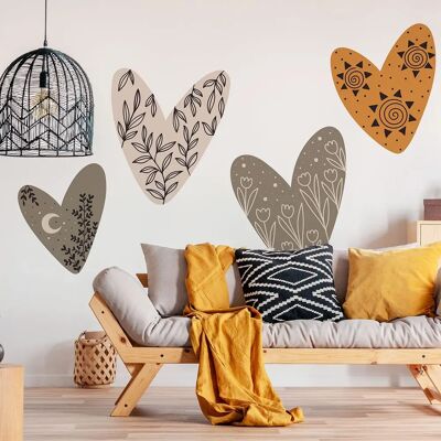 Pegatina de Pared Corazones Étnicos - 90x90cm Pegatina de Pared Corazones Étnicos - 90x90cm