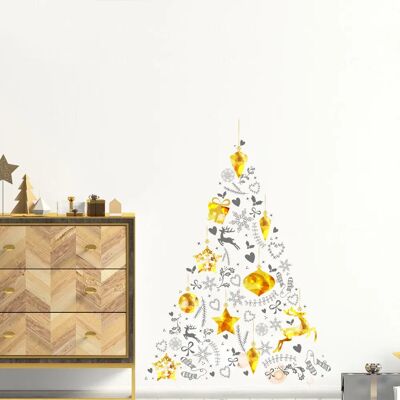 Autocollants Ambiance - Sapin de Noël Or et Gris 140x100cm - Publicité Autocollants Ambiance - Sapin de Noël Or et Gris 140x100cm - Publicité