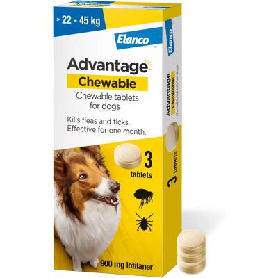 Advantage - Flea and Tick Protection - 22-45kg - 3 Tablets - Dog Chewable Tablet Advantage - Flea and Tick Protection - 22-45kg - 3 Tablets - Dog Chewable Tablet