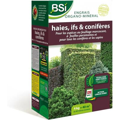 Engrais organique-minéral BSI pour haie / if / conifère - 4kg - Jusqu'à 40m² - Publicité Engrais organique-minéral BSI pour haie / if / conifère - 4kg - Jusqu'à 40m² - Publicité