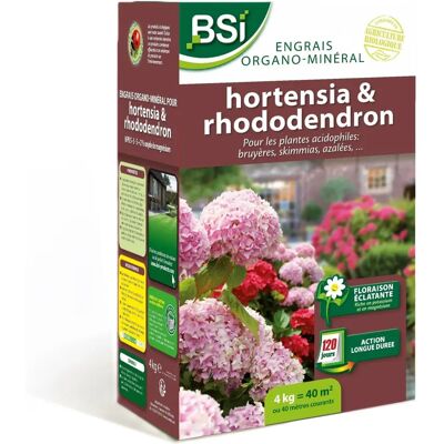 Engrais bio BSI pour hortensias/rhododendrons - 4kg - Couverture 40m² - Publicité Engrais bio BSI pour hortensias/rhododendrons - 4kg - Couverture 40m² - Publicité