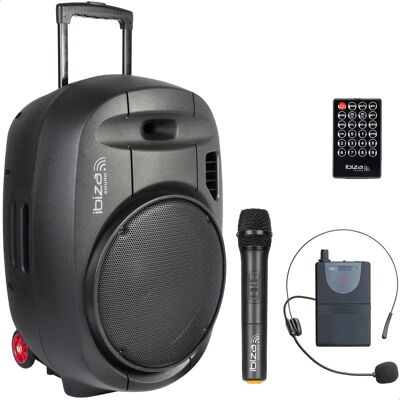 Ibiza Sound PORT15UHF-MKII - Système de sonorisation portable 15”/38cm avec USB, Bluetooth et 2 micros UHF - Publicité Ibiza Sound PORT15UHF-MKII - Système de sonorisation portable 15”/38cm avec USB, Bluetooth et 2 micros UHF - Publicité