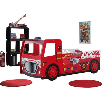 Lit camion de pompier Vipack - Rouge, MDF, LED, 90x200 cm - Publicité Lit camion de pompier Vipack - Rouge, MDF, LED, 90x200 cm - Publicité