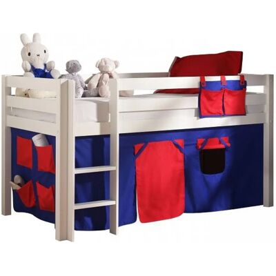 PINOO Weißes Kinderhochbett mit Textilset & Leiter - Hochbett PINOO Weißes Kinderhochbett mit Textilset & Leiter - Hochbett