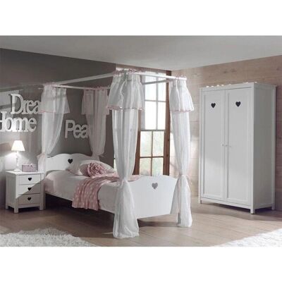Vipack Lit à baldaquin 90x200 - Ensemble de literie - Chevet & Armoire - Blanc - Publicité Vipack Lit à baldaquin 90x200 - Ensemble de literie - Chevet & Armoire - Blanc - Publicité