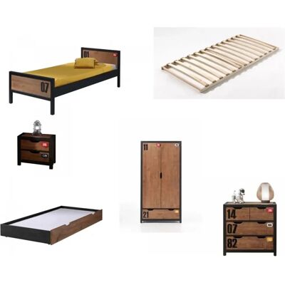 Vipack - Alex - Noir et bois - 90x200 cm - Lit - Publicité Vipack - Alex - Noir et bois - 90x200 cm - Lit - Publicité