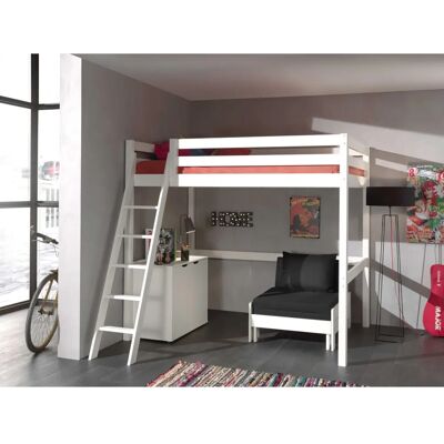 VIPACK Hochbett mit Sicherheitszaun - 140x200cm - Schwarz-Weiß - Kinderbett VIPACK Hochbett mit Sicherheitszaun - 140x200cm - Schwarz-Weiß - Kinderbett