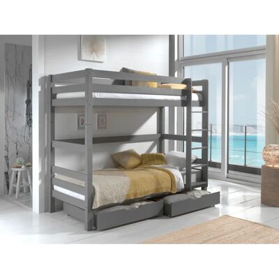 VIPACK Pino Etagenbett - 2 Schubladen, 90x200cm, Grau - Schlafzimmermöbel VIPACK Pino Etagenbett - 2 Schubladen, 90x200cm, Grau - Schlafzimmermöbel