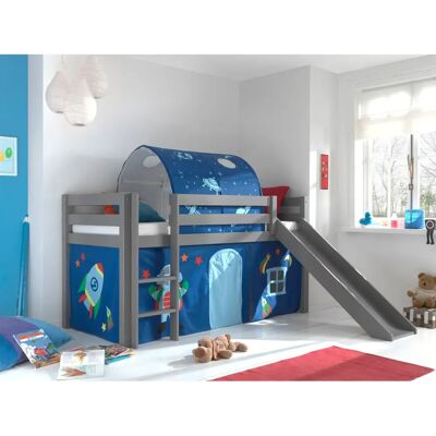 Cama en Mezzanine con Tobogán - Gris, 90x200, Incluye Colchón Cama en Mezzanine con Tobogán - Gris, 90x200, Incluye Colchón
